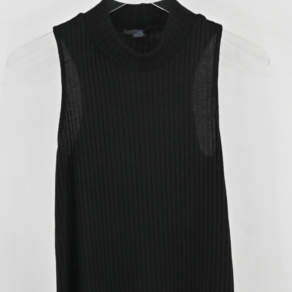 AQUA Mock Neck Ribbed Knit Sheath Dress Womens Size S Black Sleeveless LBD 6766 - Picture 9 of 13
